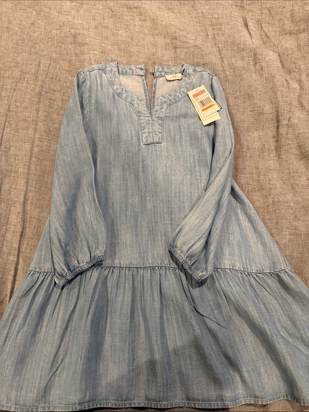 Vineyard Vines Light Blue Tiered Long-Sleeve Girls' Dress 7/8